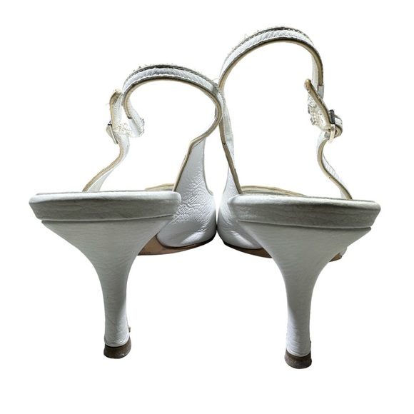 BRUNO MAGLI Vintage Handmade White Leather Slingback Heels w/Peep Toe - Size 9 - Picture 8 of 12